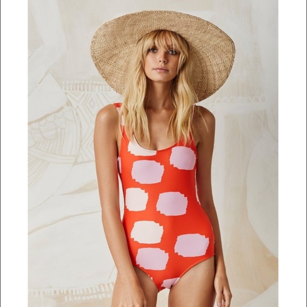 Mister Zimi Orange One-Piece Swimsuit with Pink Spot Print
